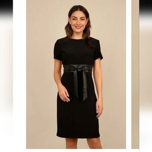 Harper 241 Long Sleeve Crepe Tie Belt Sheath Dress Black Size 16